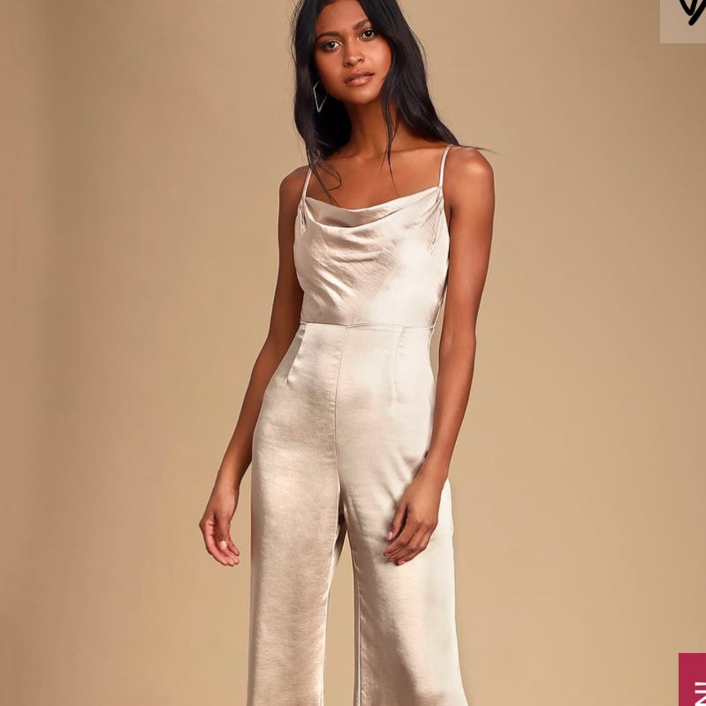 Champagne Satin Cowl Neck Jumpsuit